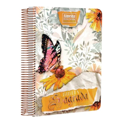 Bíblia com Pautas para Anotações | ARC | Harpa e Corinhos | Letra Normal | Capa Dura Espiral Floral Abstrato