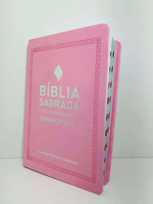 Bíblia Sagrada Slim Com Harpa Cpad Rosa Com Índice Lateral
