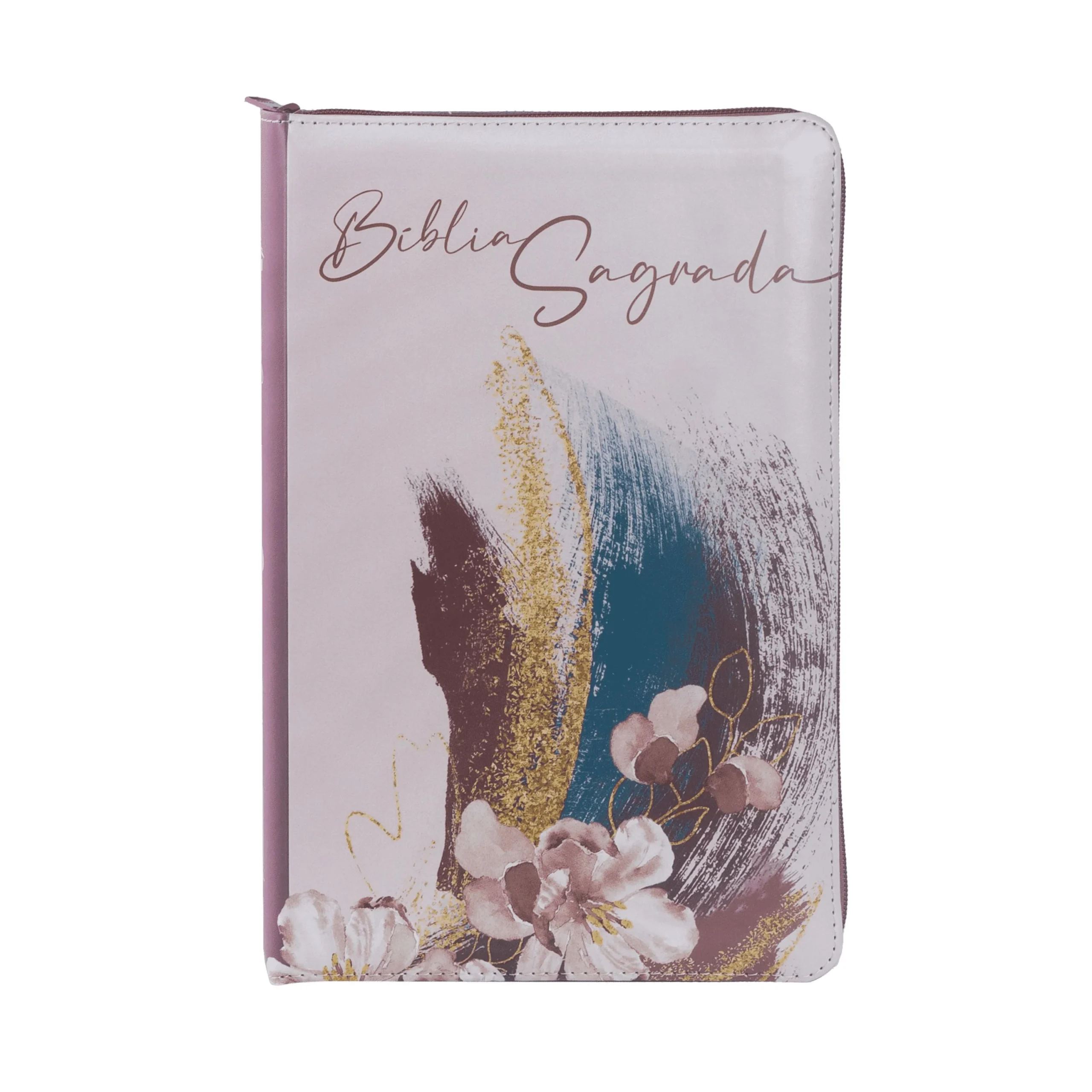 Bíblia NVI com zíper: capa em couro soft rosa com acabamento em glitter, letras de Jesus em vermelho, Leitura Perfeita: Nova Versão Internacional